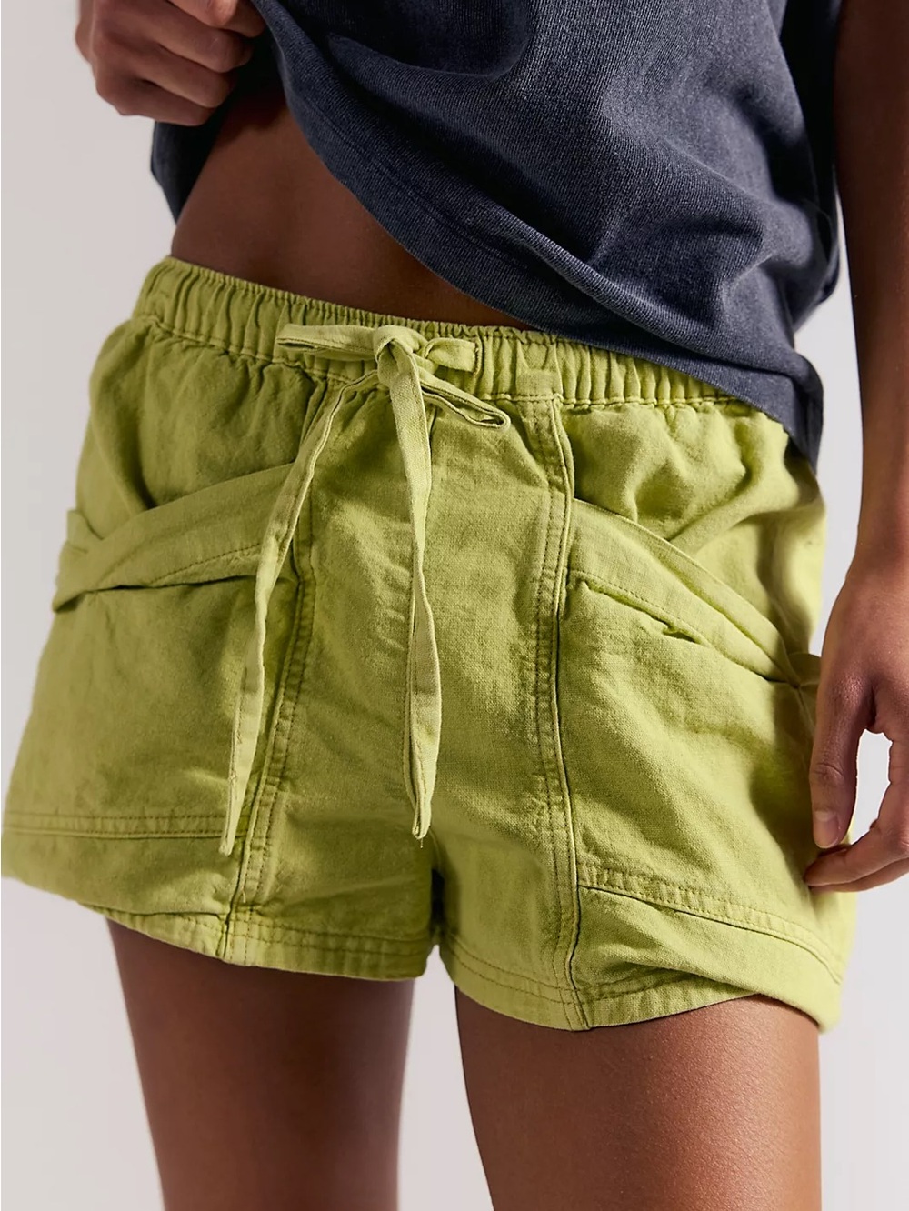 NWT FREE PEOPLE Good Fortune Solid Cotton-Linen Shorts | Warm Olives $68 CURRENT